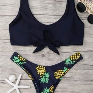 Zaful navy blue pineapple thong bikini